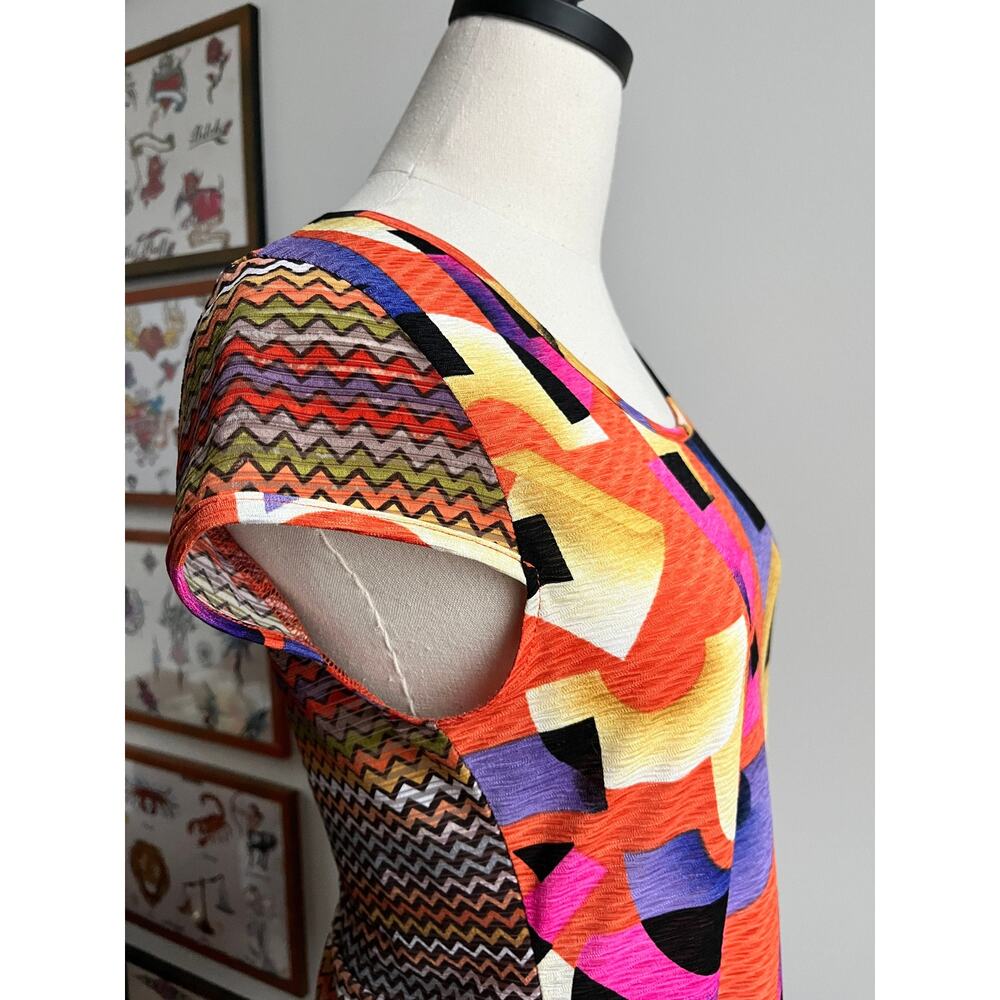 Vintage Y2K Mesh Top | Anac Geometric Print Lettuce Hem Tee | Indie Sleaze | S/M - Picture 2 of 6
